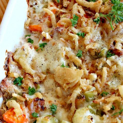 Swiss Vegetable Medley | Can't Stay Out of the Kitchen | fabulous #casserole is great for the #holidays. Uses #SwissCheese #FrenchFriedOnions & cream of mushroom soup. #vegetables