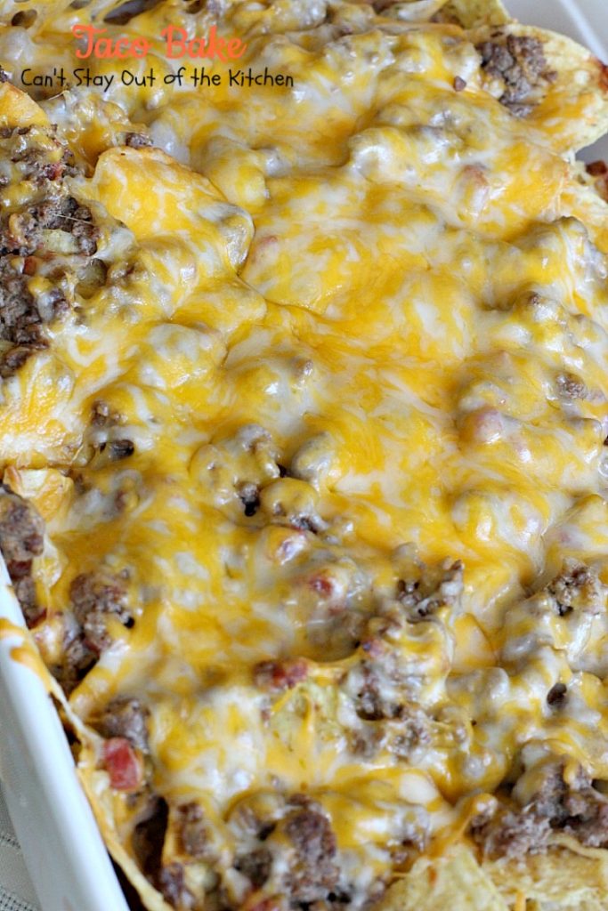 Taco Bake | Can't Stay Out of the Kitchen | this is a super easy 7-ingredient dinner recipe. We love this #casserole. #Tex-Mex #glutenfree
