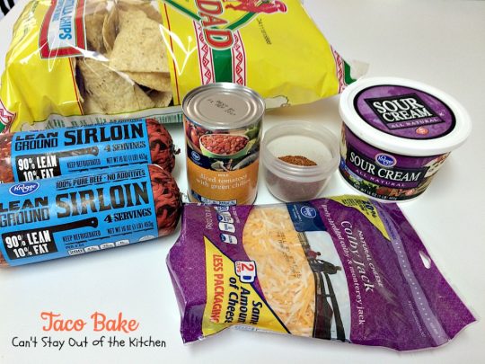 Taco Bake | Can't Stay Out of the Kitchen | this is a super easy 7-ingredient dinner recipe. We love this #casserole. #Tex-Mex #glutenfree