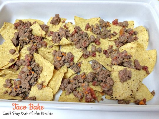 Taco Bake | Can't Stay Out of the Kitchen | this is a super easy 7-ingredient dinner recipe. We love this #casserole. #Tex-Mex #glutenfree