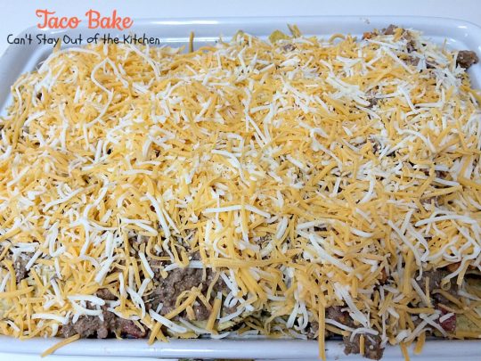 Taco Bake | Can't Stay Out of the Kitchen | this is a super easy 7-ingredient dinner recipe. We love this #casserole. #Tex-Mex #glutenfree