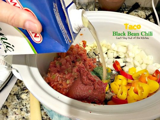 Taco Black Bean Chili | Can't Stay Out of the Kitchen | awesome #chili with a spicy #taco taste & #blackbeans. #glutenfree