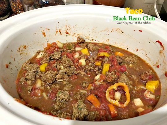 Taco Black Bean Chili | Can't Stay Out of the Kitchen | awesome #chili with a spicy #taco taste & #blackbeans. #glutenfree