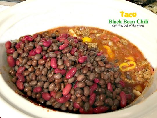 Taco Black Bean Chili | Can't Stay Out of the Kitchen | awesome #chili with a spicy #taco taste & #blackbeans. #glutenfree