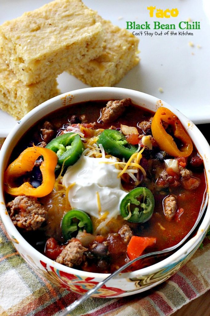 Taco Black Bean Chili | Can't Stay Out of the Kitchen | awesome #chili with a spicy #taco taste & #blackbeans. #glutenfree