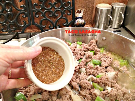 Taco Lasagna | Can't Stay Out of the Kitchen | spectacular #TexMex entree with a #beef, bean & #cheese filling. Fabulous company dinner.