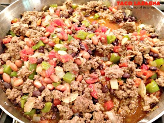 Taco Lasagna | Can't Stay Out of the Kitchen | spectacular #TexMex entree with a #beef, bean & #cheese filling. Fabulous company dinner.