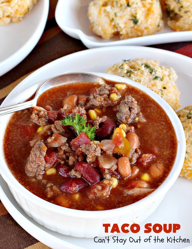 Taco Soup | Can't Stay Out of the Kitchen | you can have a tasty dinner made in 30 minutes with this easy & delicious #TexMex #soup recipe. It's wonderful comfort food for #fall or #winter. #glutenfree