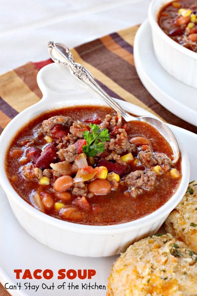 Taco Soup | Can't Stay Out of the Kitchen | you can have a tasty dinner made in 30 minutes with this easy & delicious #TexMex #soup recipe. It's wonderful comfort food for #fall or #winter. #glutenfree