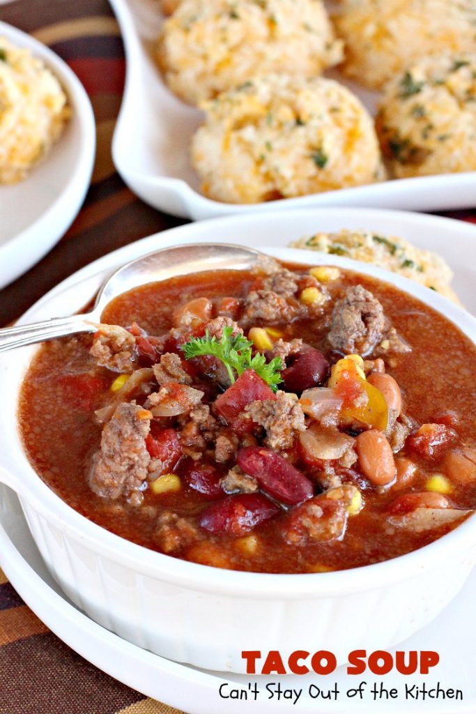 Taco Soup | Can't Stay Out of the Kitchen | you can have a tasty dinner made in 30 minutes with this easy & delicious #TexMex #soup recipe. It's wonderful comfort food for #fall or #winter. #glutenfree