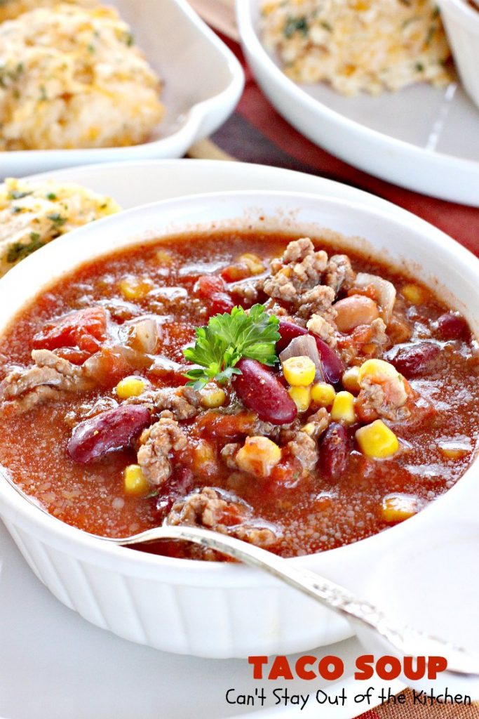 Taco Soup | Can't Stay Out of the Kitchen | you can have a tasty dinner made in 30 minutes with this easy & delicious #TexMex #soup recipe. It's wonderful comfort food for #fall or #winter. #glutenfree