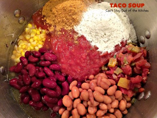 Taco Soup | Can't Stay Out of the Kitchen | you can have a tasty dinner made in 30 minutes with this easy & delicious #TexMex #soup recipe. It's wonderful comfort food for #fall or #winter. #glutenfree