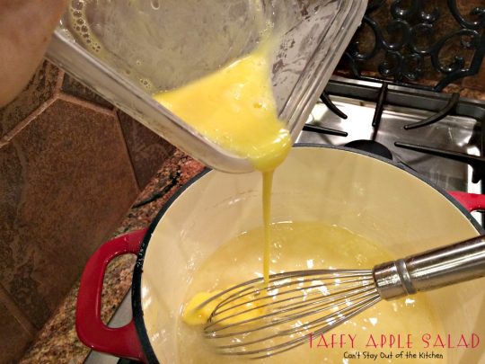 Taffy Apple Salad | Can't Stay Out of the Kitchen | This delectable #salad tastes just like eating #candyapples! It's great for #holiday menus. #apples #peanuts #pineapple