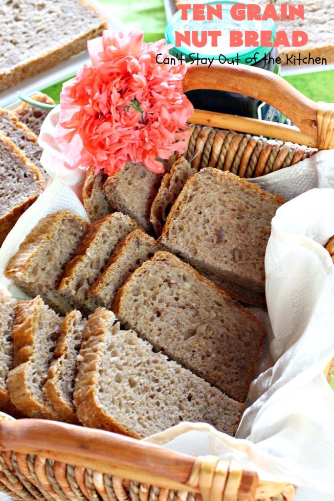 Ten Grain Nut Bread | Can't Stay Out of the Kitchen | this delicious #HomemadeBread is so easy since it's made in the #Breadmaker! It's made with #Pecans & #TenGrainCereal. It has fabulous taste and texture. While this is a great dinner #bread, it's also terrific for #breakfast. #DinnerBread #BreakfastBread #TenGrainNutBread