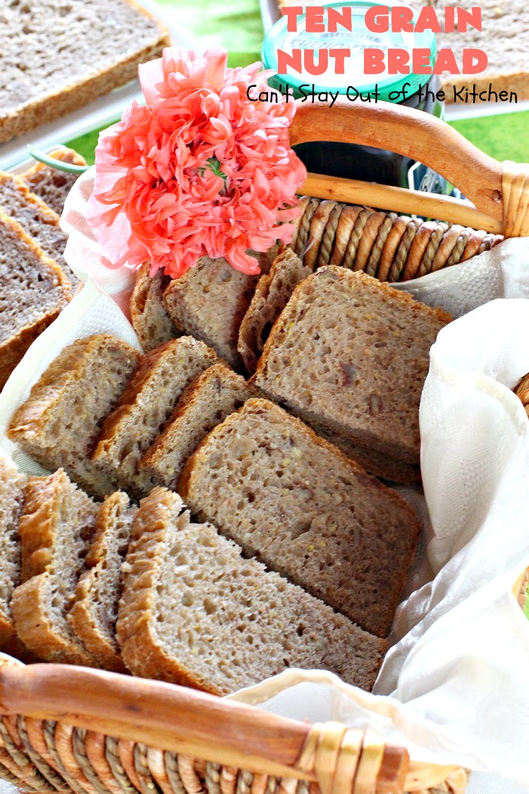 Ten Grain Nut Bread | Can't Stay Out of the Kitchen | this delicious #HomemadeBread is so easy since it's made in the #Breadmaker! It's made with #Pecans & #TenGrainCereal. It has fabulous taste and texture. While this is a great dinner #bread, it's also terrific for #breakfast. #DinnerBread #BreakfastBread #TenGrainNutBread