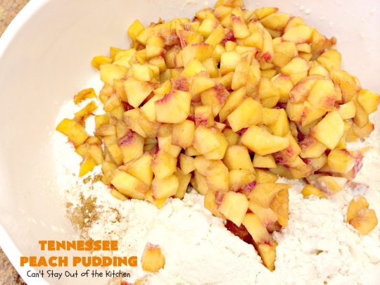 Tennessee Peach Pudding | Can't Stay Out of the Kitchen | one of the BEST #peachcobbler recipes ever! A luscious syrup is poured over the #cobbler before baking making this #dessert melt-in-your mouth delicious! #peaches
