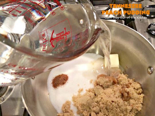 Tennessee Peach Pudding | Can't Stay Out of the Kitchen | one of the BEST #peachcobbler recipes ever! A luscious syrup is poured over the #cobbler before baking making this #dessert melt-in-your mouth delicious! #peaches