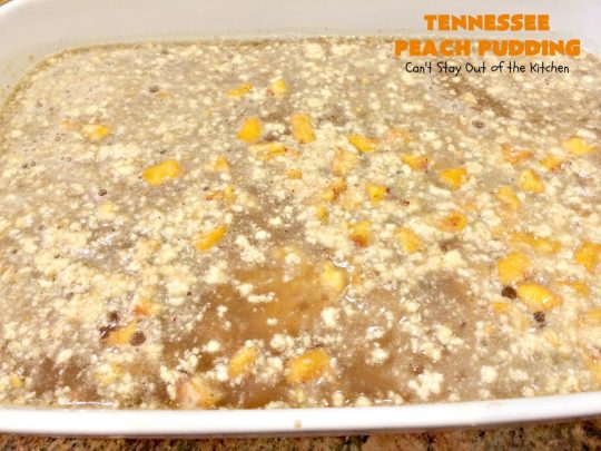 Tennessee Peach Pudding | Can't Stay Out of the Kitchen | one of the BEST #peachcobbler recipes ever! A luscious syrup is poured over the #cobbler before baking making this #dessert melt-in-your mouth delicious! #peaches
