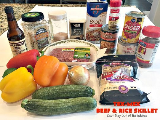 Tex-Mex Beef and Rice Skillet | Can't Stay Out of the Kitchen | this fantastic #TexMex meal takes only 30 minutes to prepare! It's loaded with toppings that add incredible flavor. Filled with healthy veggies, #beans & #rice. #glutenfree