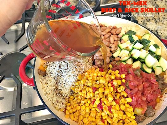 Tex-Mex Beef and Rice Skillet | Can't Stay Out of the Kitchen | this fantastic #TexMex meal takes only 30 minutes to prepare! It's loaded with toppings that add incredible flavor. Filled with healthy veggies, #beans & #rice. #glutenfree