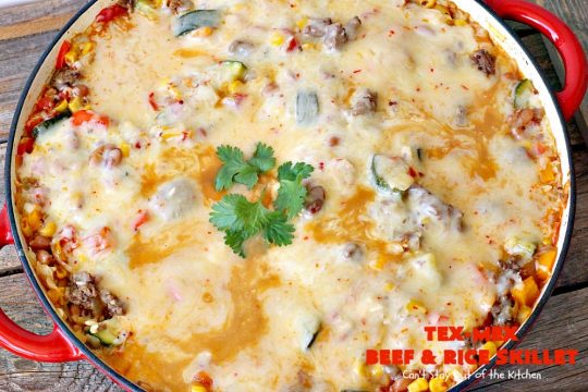 Tex-Mex Beef and Rice Skillet | Can't Stay Out of the Kitchen | this fantastic #TexMex meal takes only 30 minutes to prepare! It's loaded with toppings that add incredible flavor. Filled with healthy veggies, #beans & #rice. #glutenfree