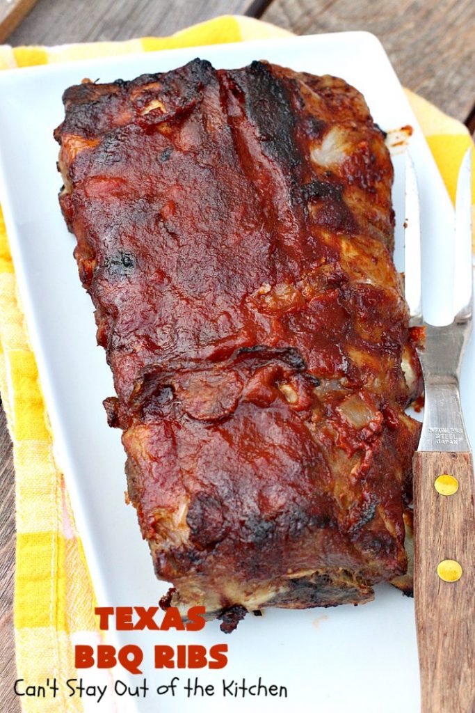Texas BBQ Ribs | Can't Stay Out of the Kitchen | my Mom's favorite #recipe for #ribs. We love the ease of these #BBQRibs & the tasty homemade #BBQ sauce. #Pork #PorkRibs #SpareRibs #GlutenFree #GlutenFreePorkRibs #TexasBBQRibs