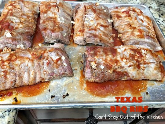 Texas BBQ Ribs | Can't Stay Out of the Kitchen | my Mom's favorite #recipe for #ribs. We love the ease of these #BBQRibs & the tasty homemade #BBQ sauce. #Pork #PorkRibs #SpareRibs #GlutenFree #GlutenFreePorkRibs #TexasBBQRibs