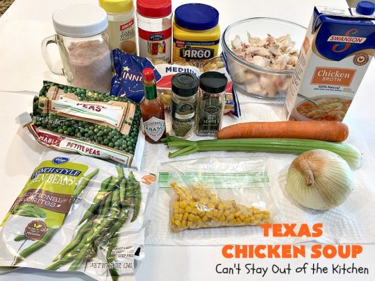 Texas Chicken Soup | Can't Stay Out of the Kitchen | this is a fabulous take off on #ChickenSoup with a little bit of #Texas #HotSauce thrown in to spice it up. Terrific comfort food meal for the fall. #chicken #soup #carrots #corn #noodles #peas #pasta #GreenBeans #TexasChickenSoup