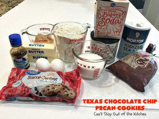 Texas Chocolate Chip Pecan Cookies | Can't Stay Out of the Kitchen | these fantastic #chocolate #cookies are dynamite! They're filled with #ChocolateChips & #pecans. They're soft but crunchy & melt-in-your-mouth good. Great for #holiday #baking & #ChristmasCookieExchanges. #dessert #tailgating #ChocolateDessert #HolidayDessert #HolidayBaking #TexasChocolateChipPecanCookies