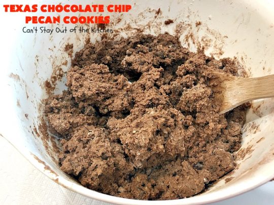 Texas Chocolate Chip Pecan Cookies | Can't Stay Out of the Kitchen | these fantastic #chocolate #cookies are dynamite! They're filled with #ChocolateChips & #pecans. They're soft but crunchy & melt-in-your-mouth good. Great for #holiday #baking & #ChristmasCookieExchanges. #dessert #tailgating #ChocolateDessert #HolidayDessert #HolidayBaking #TexasChocolateChipPecanCookies