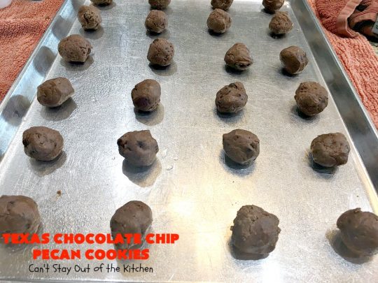 Texas Chocolate Chip Pecan Cookies | Can't Stay Out of the Kitchen | these fantastic #chocolate #cookies are dynamite! They're filled with #ChocolateChips & #pecans. They're soft but crunchy & melt-in-your-mouth good. Great for #holiday #baking & #ChristmasCookieExchanges. #dessert #tailgating #ChocolateDessert #HolidayDessert #HolidayBaking #TexasChocolateChipPecanCookies