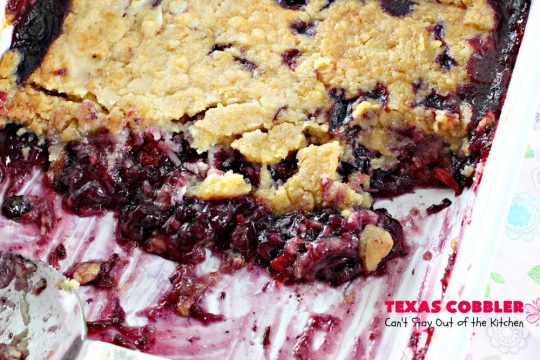 Texas Cobbler | Can't Stay Out of the Kitchen | amazing #dumpcake with #blueberry & #cherry pie fillings, #pineapple, coconut & #almonds. Favorite summer #dessert