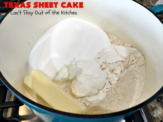 Texas Sheet Cake | Can't Stay Out of the Kitchen | this #ChocolateFudgeCake is divine! It's so chocolaty, so fudgy that you won't want to stop eating it! Perfect #dessert for #tailgating parties, potlucks or #holidays like #Easter or #MothersDay since it makes 48 servings! #cake #chocolate #fudge #walnuts #TexasSheetCake #SheetCake #ChocolateFudgeSheetCake
