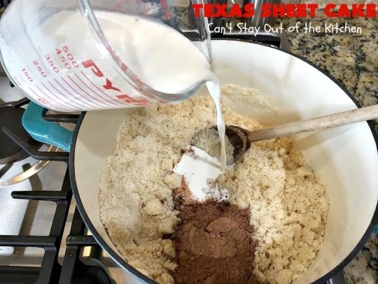 Texas Sheet Cake | Can't Stay Out of the Kitchen | this #ChocolateFudgeCake is divine! It's so chocolaty, so fudgy that you won't want to stop eating it! Perfect #dessert for #tailgating parties, potlucks or #holidays like #Easter or #MothersDay since it makes 48 servings! #cake #chocolate #fudge #walnuts #TexasSheetCake #SheetCake #ChocolateFudgeSheetCake