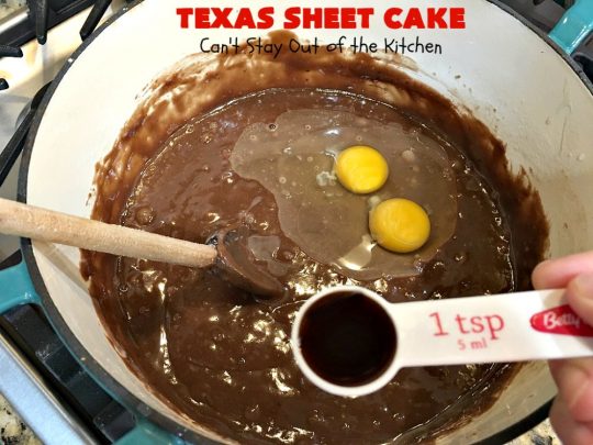 Texas Sheet Cake | Can't Stay Out of the Kitchen | this #ChocolateFudgeCake is divine! It's so chocolaty, so fudgy that you won't want to stop eating it! Perfect #dessert for #tailgating parties, potlucks or #holidays like #Easter or #MothersDay since it makes 48 servings! #cake #chocolate #fudge #walnuts #TexasSheetCake #SheetCake #ChocolateFudgeSheetCake
