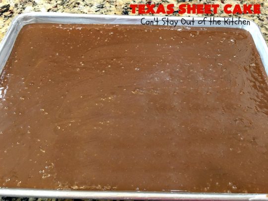 Texas Sheet Cake | Can't Stay Out of the Kitchen | this #ChocolateFudgeCake is divine! It's so chocolaty, so fudgy that you won't want to stop eating it! Perfect #dessert for #tailgating parties, potlucks or #holidays like #Easter or #MothersDay since it makes 48 servings! #cake #chocolate #fudge #walnuts #TexasSheetCake #SheetCake #ChocolateFudgeSheetCake