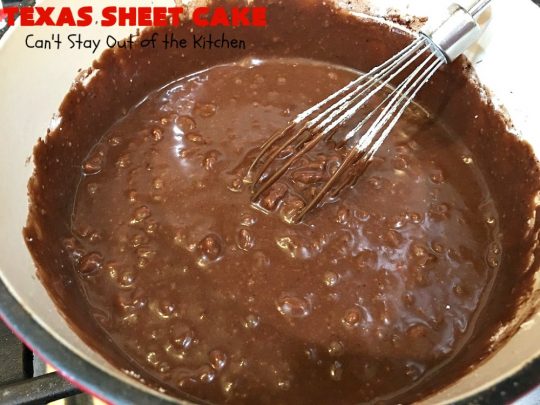 Texas Sheet Cake | Can't Stay Out of the Kitchen | this #ChocolateFudgeCake is divine! It's so chocolaty, so fudgy that you won't want to stop eating it! Perfect #dessert for #tailgating parties, potlucks or #holidays like #Easter or #MothersDay since it makes 48 servings! #cake #chocolate #fudge #walnuts #TexasSheetCake #SheetCake #ChocolateFudgeSheetCake