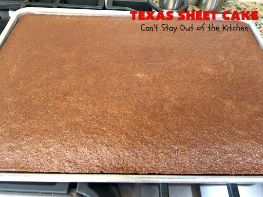Texas Sheet Cake | Can't Stay Out of the Kitchen | this #ChocolateFudgeCake is divine! It's so chocolaty, so fudgy that you won't want to stop eating it! Perfect #dessert for #tailgating parties, potlucks or #holidays like #Easter or #MothersDay since it makes 48 servings! #cake #chocolate #fudge #walnuts #TexasSheetCake #SheetCake #ChocolateFudgeSheetCake