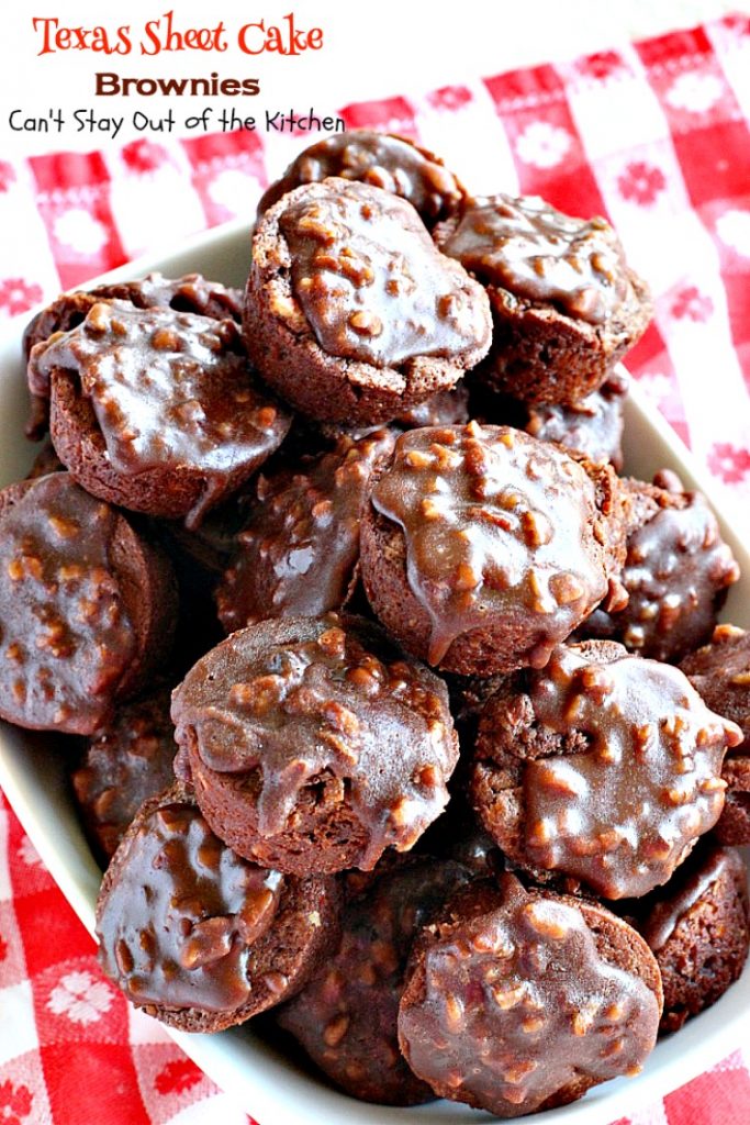 Texas Sheet Cake Brownies | Can't Stay Out of the Kitchen | oh my goodness, these #brownies are so amazing. If you're a #chocolate lover you won't be able to get enough of them! #dessert #tailgating