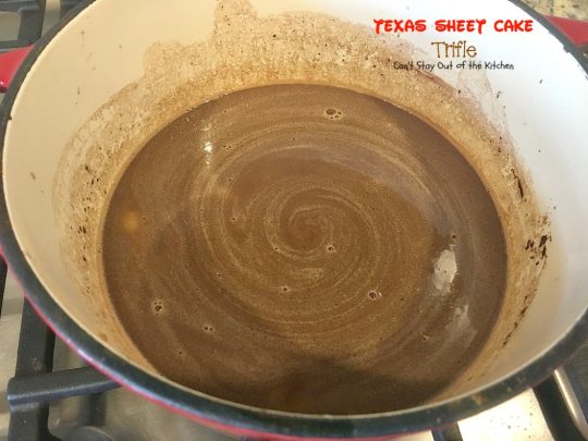 Texas Sheet Cake Trifle | Can't Stay Out of the Kitchen | This spectacular #dessert is divine! Uses #TexasSheetCake plus the #chocolate #pecan icing and a chocolate pudding layer in a trifle dish with #CoolWhip and #maraschinocherries. Amazing.