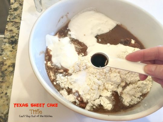Texas Sheet Cake Trifle | Can't Stay Out of the Kitchen | This spectacular #dessert is divine! Uses #TexasSheetCake plus the #chocolate #pecan icing and a chocolate pudding layer in a trifle dish with #CoolWhip and #maraschinocherries. Amazing.