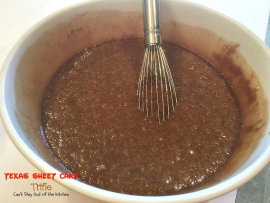 Texas Sheet Cake Trifle | Can't Stay Out of the Kitchen | This spectacular #dessert is divine! Uses #TexasSheetCake plus the #chocolate #pecan icing and a chocolate pudding layer in a trifle dish with #CoolWhip and #maraschinocherries. Amazing.