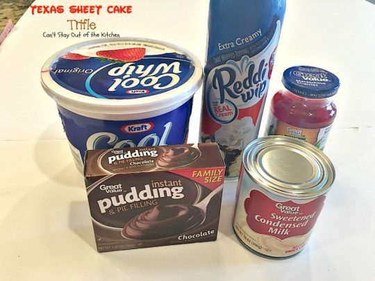 Texas Sheet Cake Trifle | Can't Stay Out of the Kitchen | This spectacular #dessert is divine! Uses #TexasSheetCake plus the #chocolate #pecan icing and a chocolate pudding layer in a trifle dish with #CoolWhip and #maraschinocherries. Amazing.