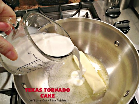 Texas Tornado Cake | Can't Stay Out of the Kitchen | this quick & easy #cake #recipe looks like a tornado hit it after baking! It's filled with #walnuts and #FruitCocktail. The #caramelized icing contains #coconut. This vintage cake will knock your socks off! #dessert #TexasTornadoCake #FruitCocktailCake #peaches #pears #EasyDessertRecipe #Holiday #HolidayDessert #ValentinesDay #ValentinesDayDessert