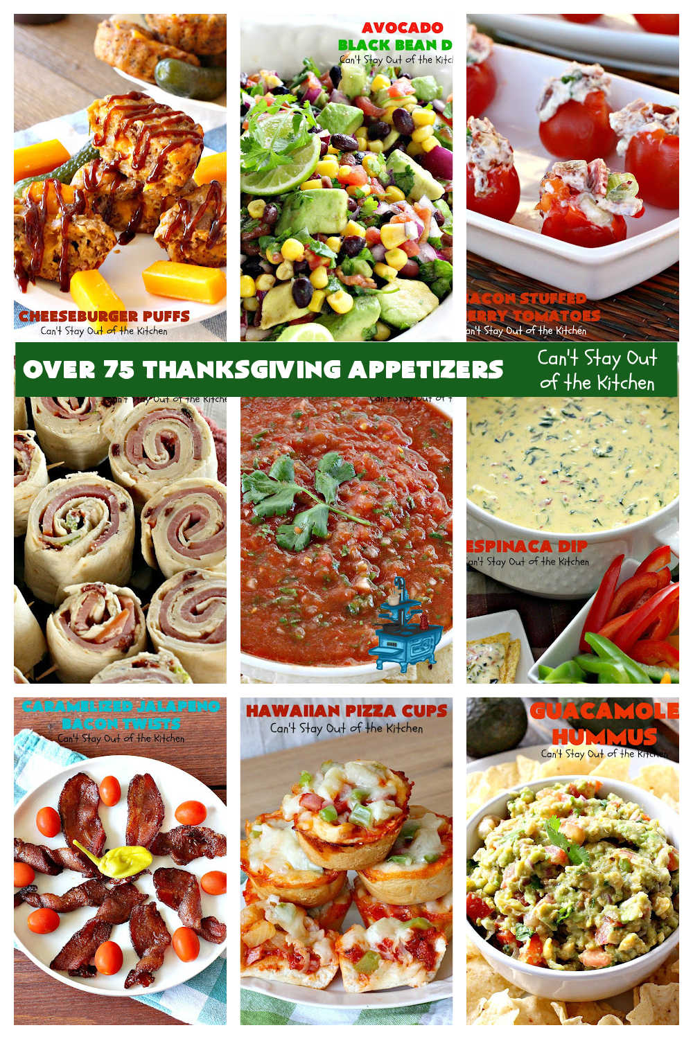 Thanksgiving Appetizers | Can't Stay Out of the Kitchen | Over 75 favorite #appetizer #recipes including #RollUps #TortillaPinwheels #guacamole #hummus #TexMex, #PizzaCups & so much more. Great ideas for snacking on during the #Thanksgiving #FootBallGame. Many of these are #GlutenFree. #tailgating #appetizers #holiday #HolidayAppetizers #ThanksgivingAppetizers