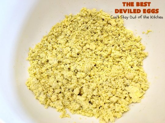The BEST Deviled Eggs | Can't Stay Out of the Kitchen | my Mom's fabulous recipe. These have a secret ingredient: #bacon! Perfect for the #FourthofJuly & other #holiday fun. #eggs #glutenfree