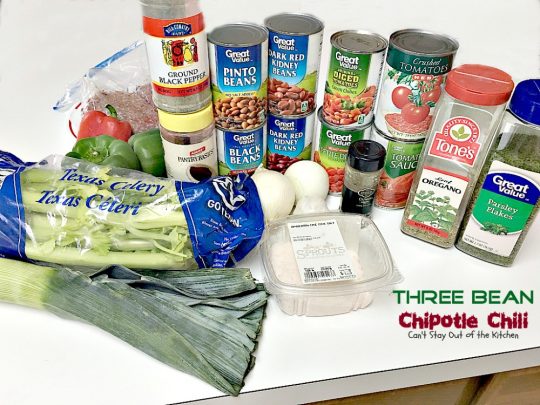 Three Bean Chipotle Chili | Can't Stay Out of the Kitchen | this fabulous #chili is great for #tailgating parties, yet it's healthy, #clean-eating & #glutenfree. Uses three kinds of #beans and lean #groundbeef. #chipotlepeppers in Adobo Sauce makes it sizzle! #soup