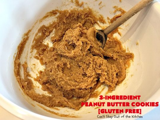 Three-Ingredient Peanut Butter Cookies | Can't Stay Out of the Kitchen | these #glutenfree #peanutbuttercookies are the BEST! These #cookies are so easy to make & they're absolutely scrumptious. Terrific for #tailgating, potlucks, afternoon snacks & kid's parties. #dessert #peanutbutter #peanutbutterdessert #glutenfreedessert