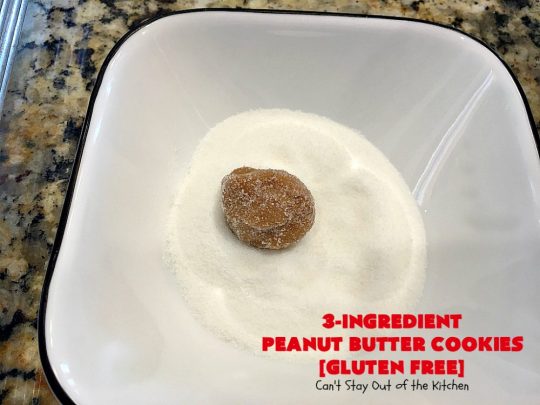 Three-Ingredient Peanut Butter Cookies | Can't Stay Out of the Kitchen | these #glutenfree #peanutbuttercookies are the BEST! These #cookies are so easy to make & they're absolutely scrumptious. Terrific for #tailgating, potlucks, afternoon snacks & kid's parties. #dessert #peanutbutter #peanutbutterdessert #glutenfreedessert