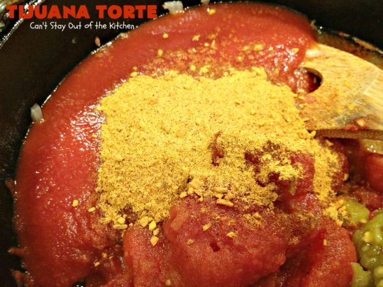 Tijuana Torte | Can't Stay Out of the Kitchen | this fabulous #TexMex #casserole is absolutely mouthwatering. It's layered with flour #tortillas, a #beef mixture & lots of #cheese. Terrific for company dinners. #CincoDeMayo